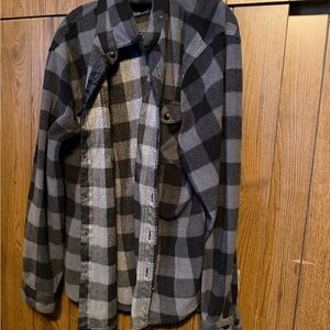 Men's Black and Gray Plaid Lightweight Shirt Jacket